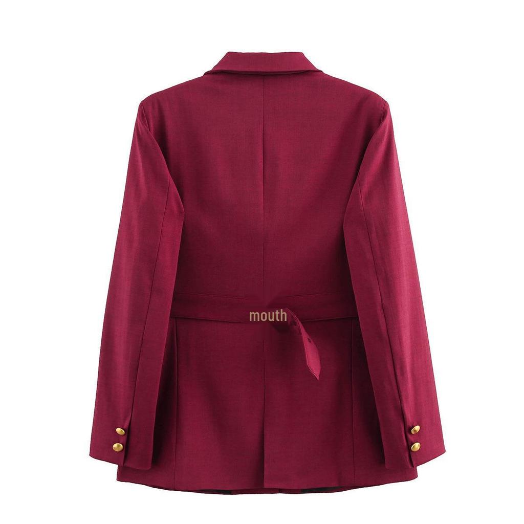 Spring 2025 Women's Euro-American Style Houndstooth Belted Suit