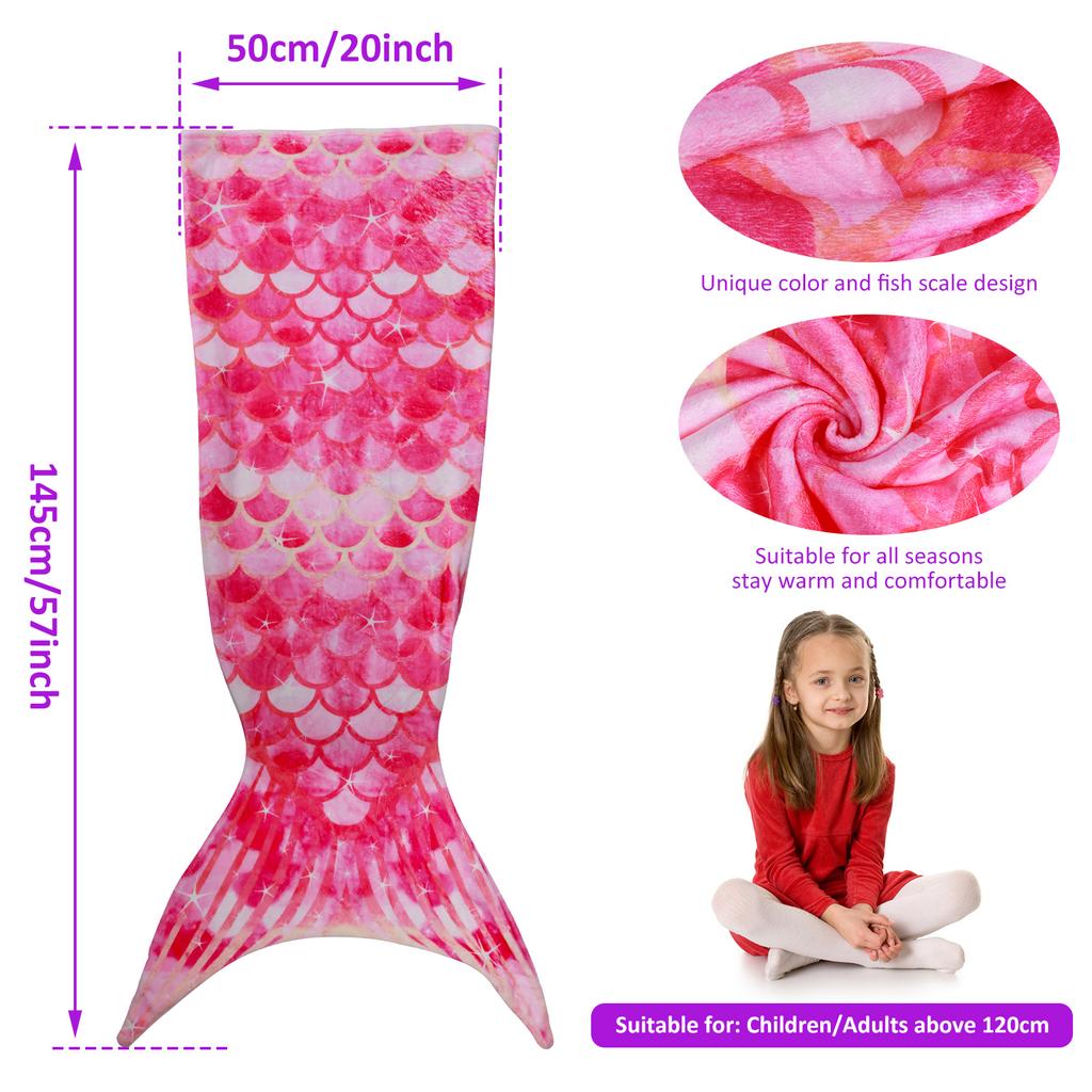 Mermaid Sleeping Blanket Wearable Flannel Mermaid Tail Blanket All Seasons 50x145cm  Kids Adults Comfortable Snuggle Blanket