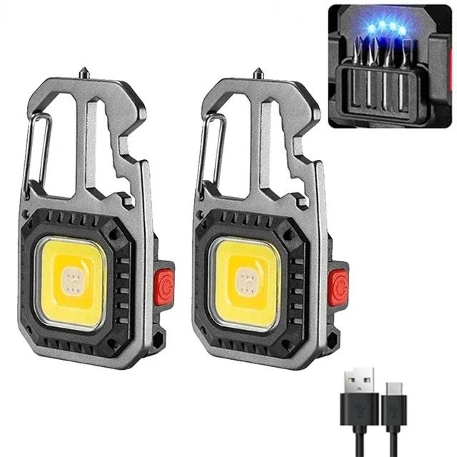 Portable COB Mini Keychain Light Rechargeable Outdoor Multi Functional Maintenance Work Light Emergency Lighting Flashlight