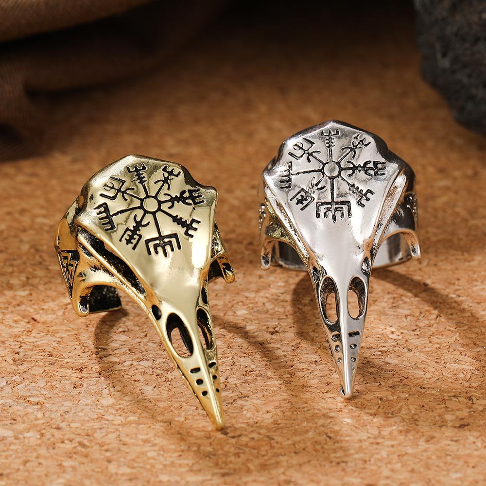 Retro Krähenkopf Ring Herren Ehrfurcht Mann Rune Öffnung Einfach Tier Vogel Totenkopf Ring