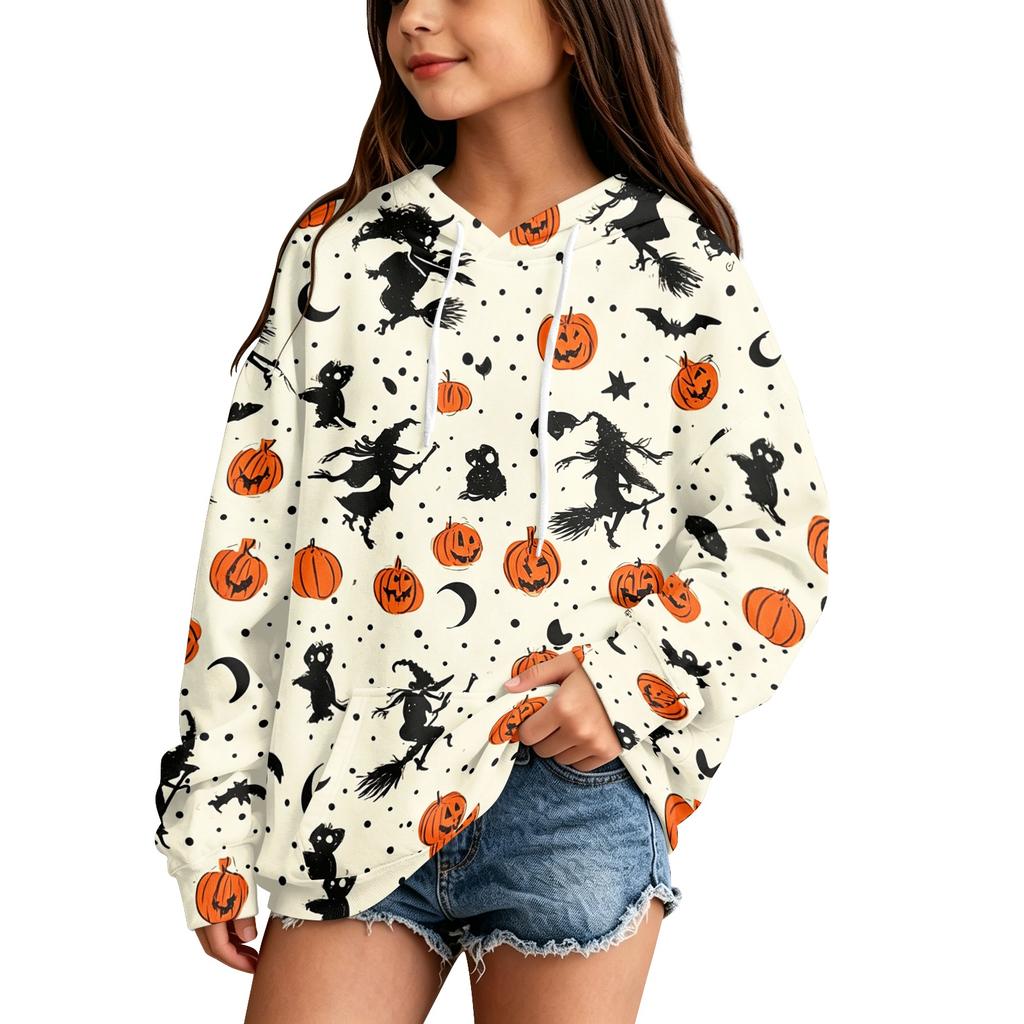 Kids' Casual Halloween Print Pullover Hoodie Sweatshirt for Everyday Wear