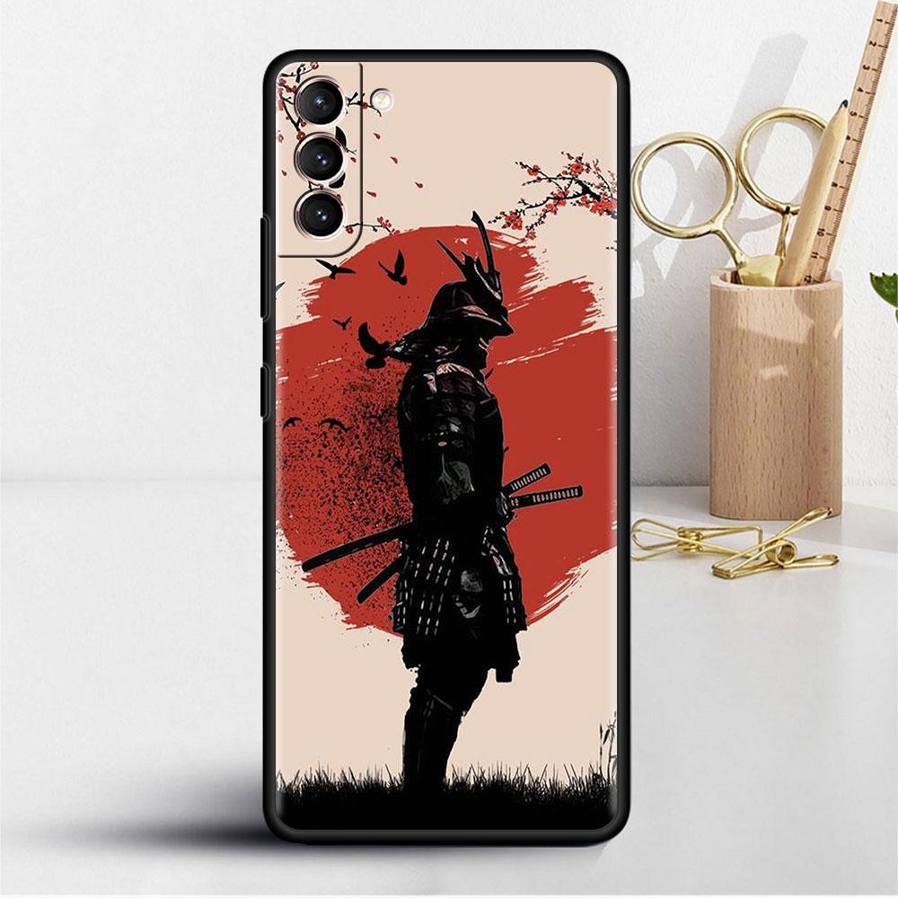 Case For Samsung Galaxy S20 S22 Ultra S21 FE S10 S9 Plus Note 20 10 Lite 9 Soft Phone Shell Landscape Ink Painting Samurai Art