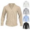 Men's Casual Solid-color Linen V-neck Long-sleeved Button-down Cardigan