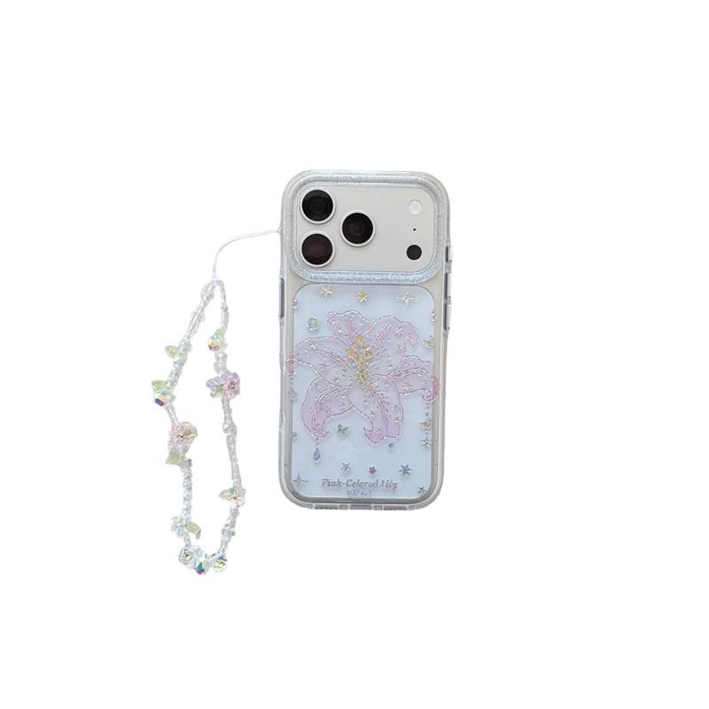 Luxurious Gold Foil Pink Lily Phone Case for iPhone 17/16 Pro Max/15/14, Women's Edition