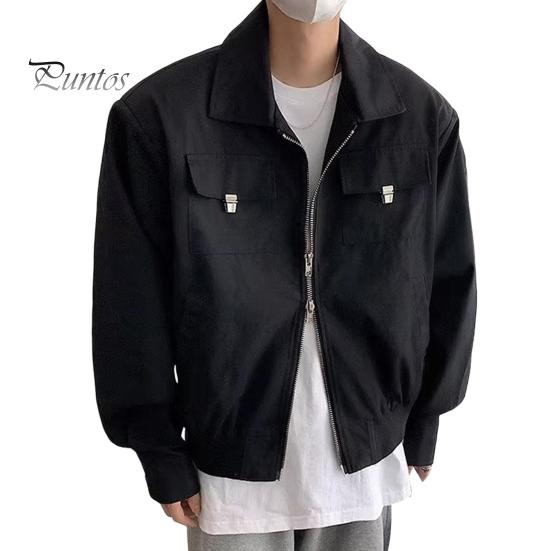 

Мужское пальто с нагрудными карманами, двойными лацканами на молнии, длинными рукавами, однотонная куртка, однотонная куртка свободного кроя M чёрный