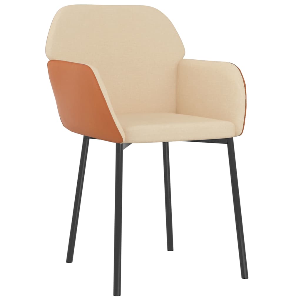 Dining Chairs 2 Pcs. Cream Fabric and Faux Leather