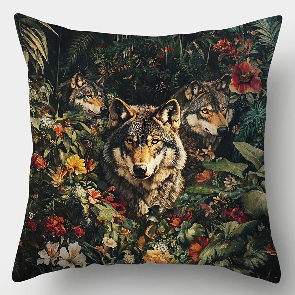 1Pc With Printed Pillowcases Featuring Designs Of A Forest, Tiger, Wolf, Lion, Leopard, Flowers(Pillow Inserts Not Included)