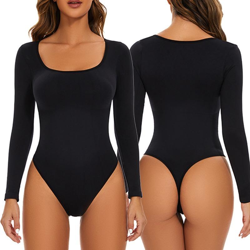 Nahtloser Square Neck Langarm Tummy Control Po-Lifting Taillenraffender Bodysuit Formwäsche
