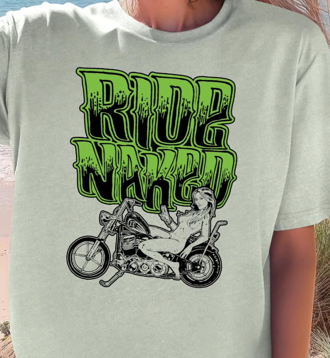 Ride Naked Motorcycle T-Shirt, Motorcycle Chopper Shirt, Nudist and Naturist Tee L