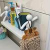 2pcs Cute White Small Men Wall-mounted Storage Rack - No Drilling Required, Very Suitable for Bathroom and Kitchen Organization, Cosmetic Storage