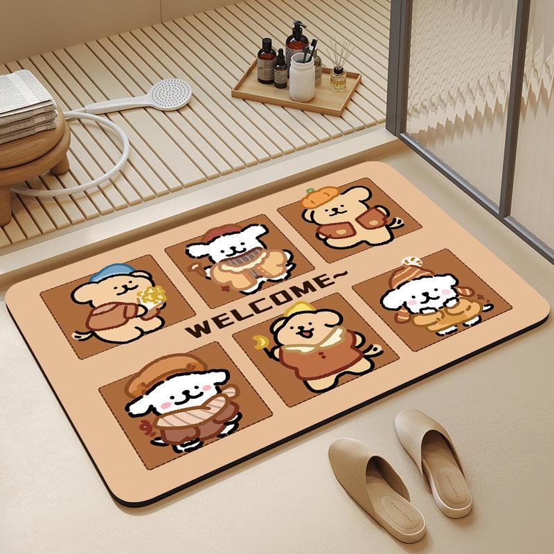 Non-Slip Water-Absorbing Cute Puppy Floor Mat for Bathroom Entrance