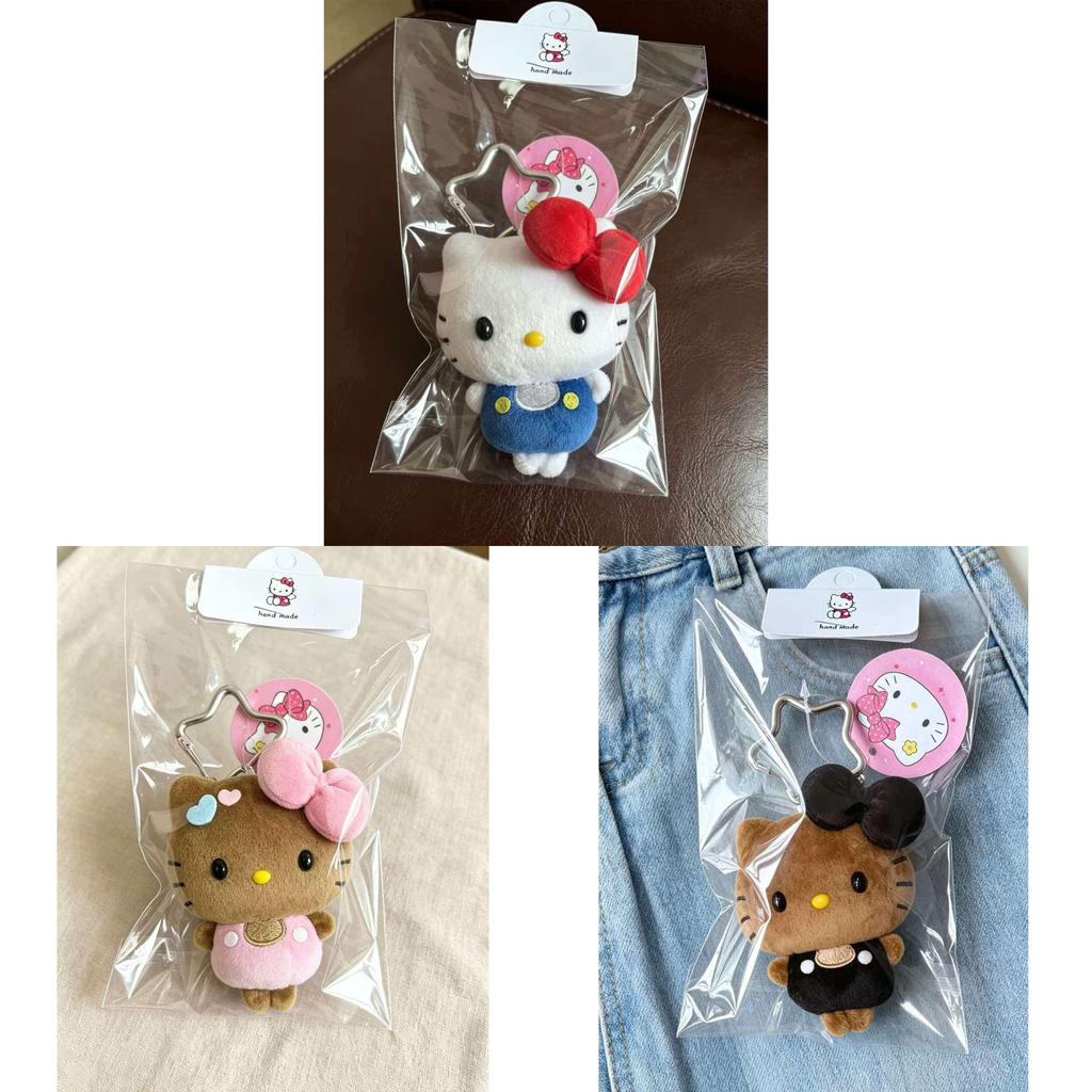 Kt Cat Plush Keychain With Leopard Print And Bow For Bag Decor