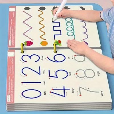 32 Seiten wiederverwendbares Handschrift-Übungsbuch für Kinder im Vorschulalter, Lernen der Feinmotorik, Schreibtraining für Kleinkinder, Früherziehung, Nachverfolgungs-Arbeitsbuch
