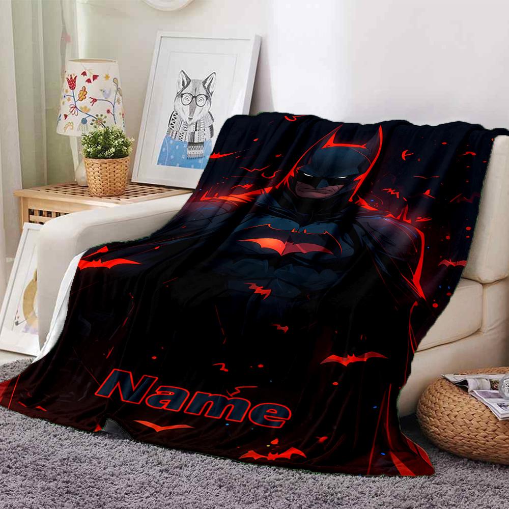Custom Name Batman Theme Printed Blanket - Perfect for Couch, Bed, Travel & Outdoor Use | Machine Washable, Cozy & Durable.