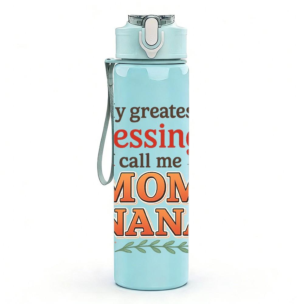 1PC Mom Nana Blessings Floral Text 750ml Color Plastic Sports Water Bottle Leakproof Flip Straw Lid Suitable for Sports Office Home Use