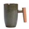 Japanese Style Kiln-Glazed Ceramic Coffee Mug with Wooden Handle