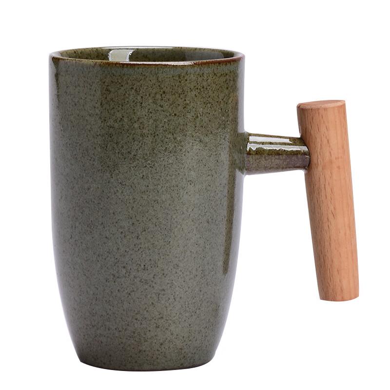 Japanese Style Kiln-Glazed Ceramic Coffee Mug with Wooden Handle
