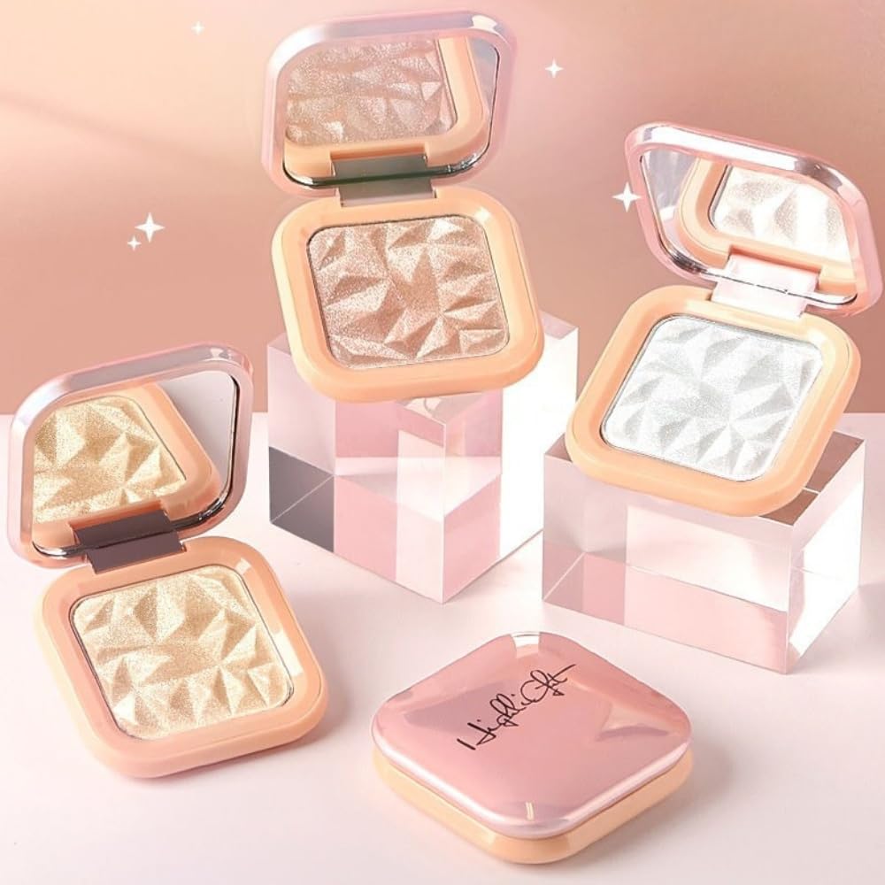 LIANGNISHI Highlight Powder 02 Nude Pink 4 Shades Matte & Pearl Glow Fine Glitter Face Highlighter Contour Shading Makeup Palette Beginner