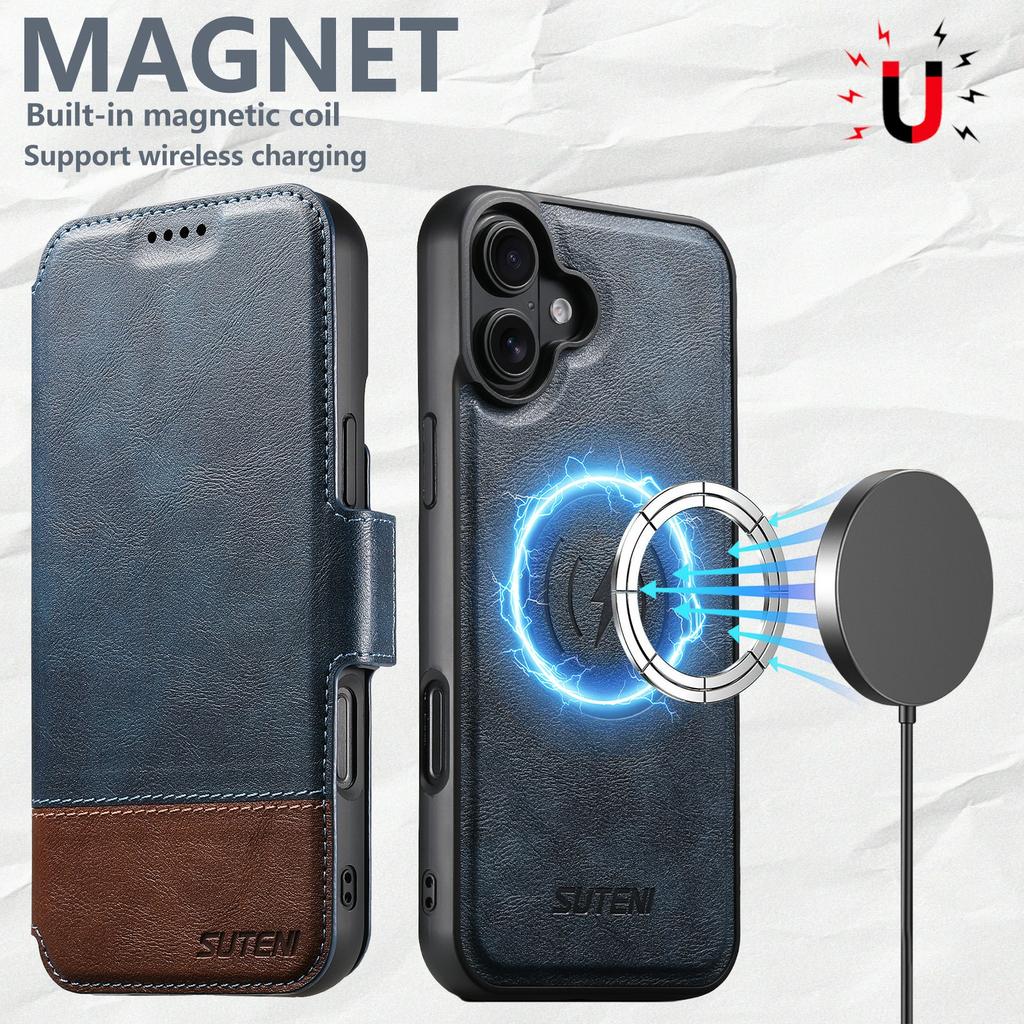 SUTENI Q-06 For iPhone 17 Case Color Splicing Magnetic Detachable Leather Phone Cover