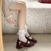 Slip On Thick Heel Women Mary Jane Shoes Fashion Height Increase Party Dress Shoes Spring Autumn Ladies Concise Leather Shoes