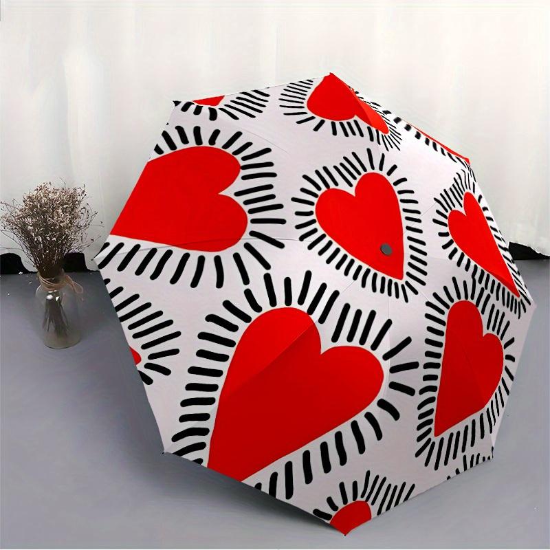 1pc Heart Pattern Automatic Open 8-Rib Windproof Umbrella, Travel & Commuting, Suitable for All Seasons, Lightweight Portable,017
