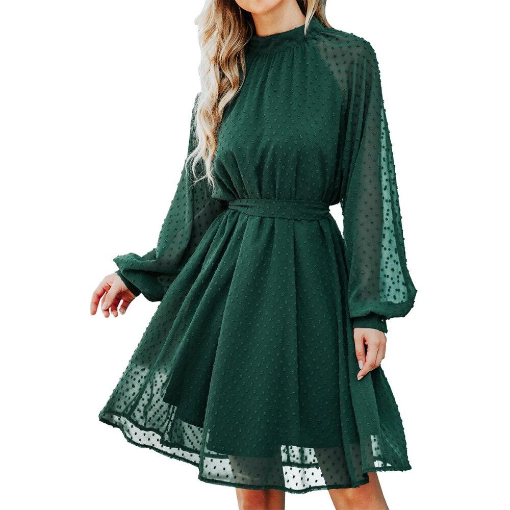 

Модное вечернее платье в стиле ретро, ​​тонкое темпераментное шифоновое элегантное длинное платье миди с рукавами-фонариками и поясом, женское уличное платье для отдыха XXL