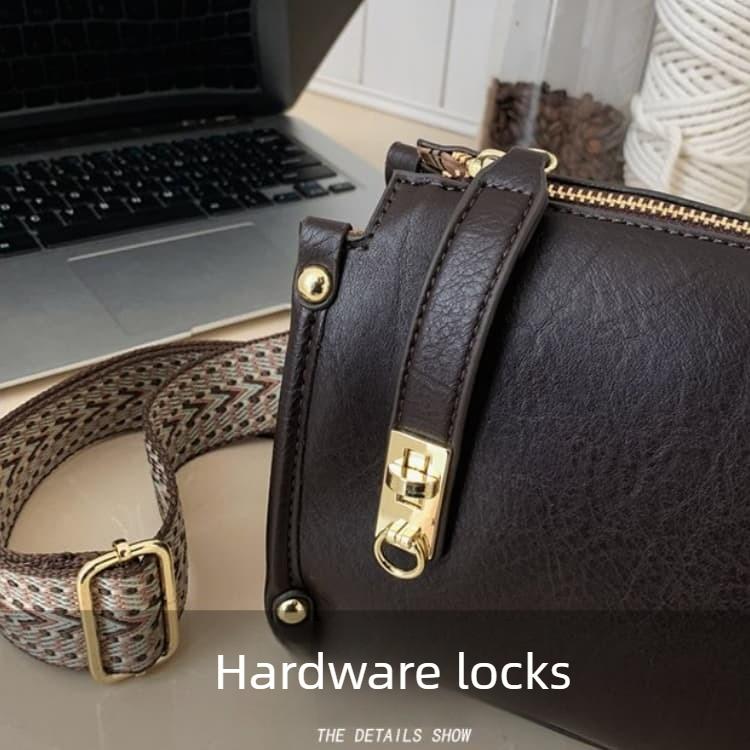 Soft leather lock square box messenger bag women's shoulder bag