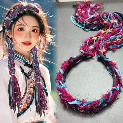 Boho Style Chinese Tibetan Hairband Long Tassel Candy Colored Ethnic Hair Hoop Colorful Ribbon Weaving