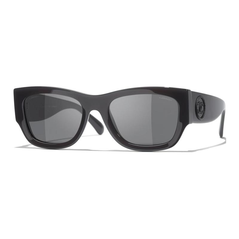 

CHANEL Brand Logo Square Sunglasses Unisex Couple Style Black чорний
