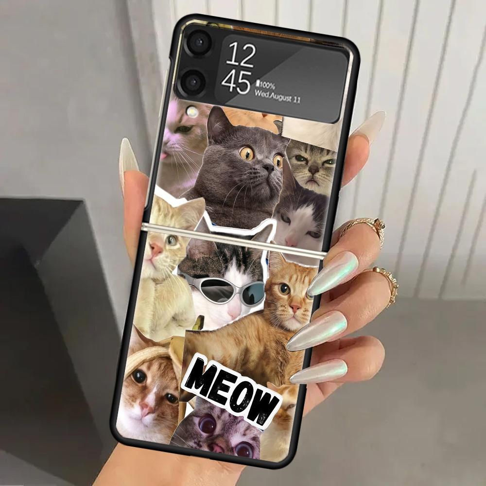 

Мемы Плачущий кот Жесткий ПК Чехол для телефона Samsung Galaxy Z Flip 7 6 5 4 3 Черный ZFlip7 ZFlip6 Flip5 Flip4 Flip3 5G Печатная Крышка Samsung Z Flip 6