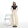 Spring Summer Light Apricot High Waist Design Relax Saber Cut Wide Leg Denim Pants For Ladies Casual Pants Oversize Denim Trousers