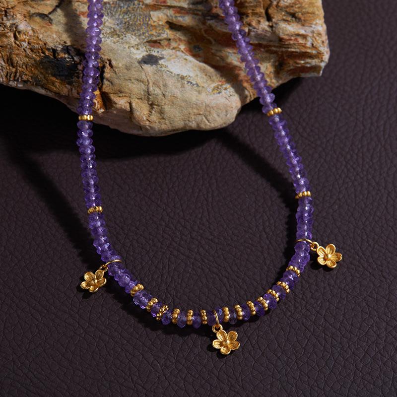 French Original Handmade String S925 Sterling Silver Natural Amethyst Colored Treasure Necklace Women'S Fashion Temperament Collarbone Chain