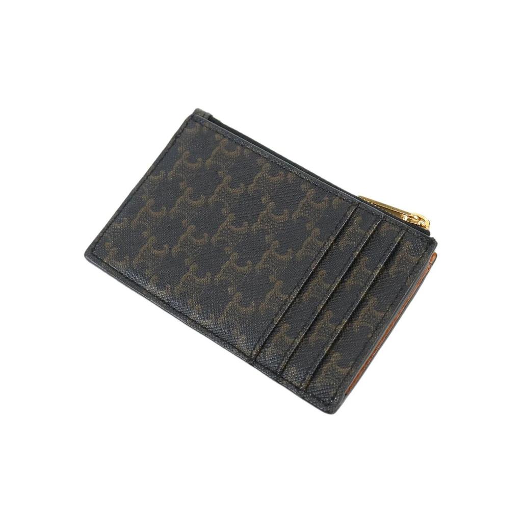 CELINE Triomphe Gold Metal Zipper Lambskin Cardholder Wallet Women's Tan