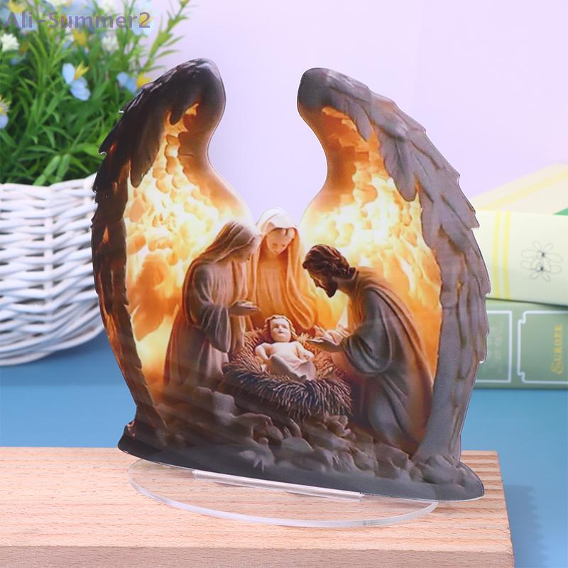 {Summer2} Radiant Praying Angel Statue 2D Flat Christmas Nativity Scene Figurine Home Office Decor For Xmas Fireplace