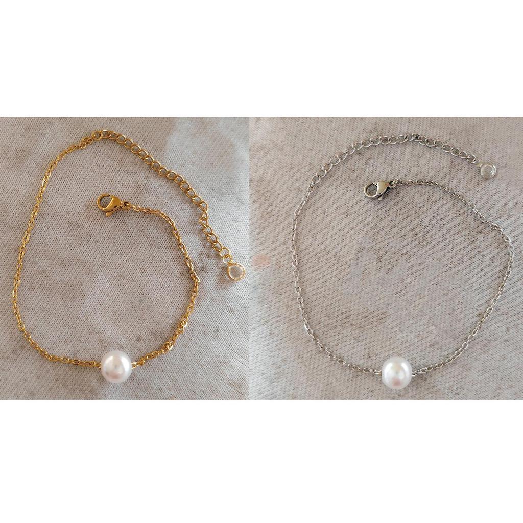 European Style Simple Single Pearl Bracelet with Stainless Steel Adjustable Chain and 8mm Faux Pearl