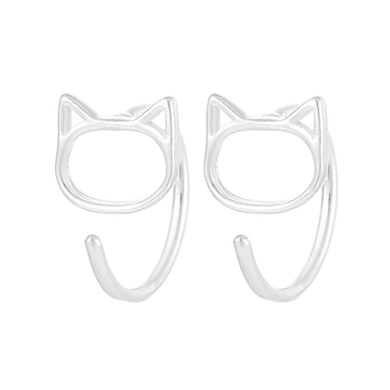 Banyan Tree S999 Silver Hollow Cat Ear Hooks: Cute Cat Earrings for Women