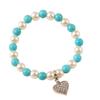Pearl Turquoise Beaded Bracelet with Heart Pendant - Fashionable DIY Elastic Design for Women