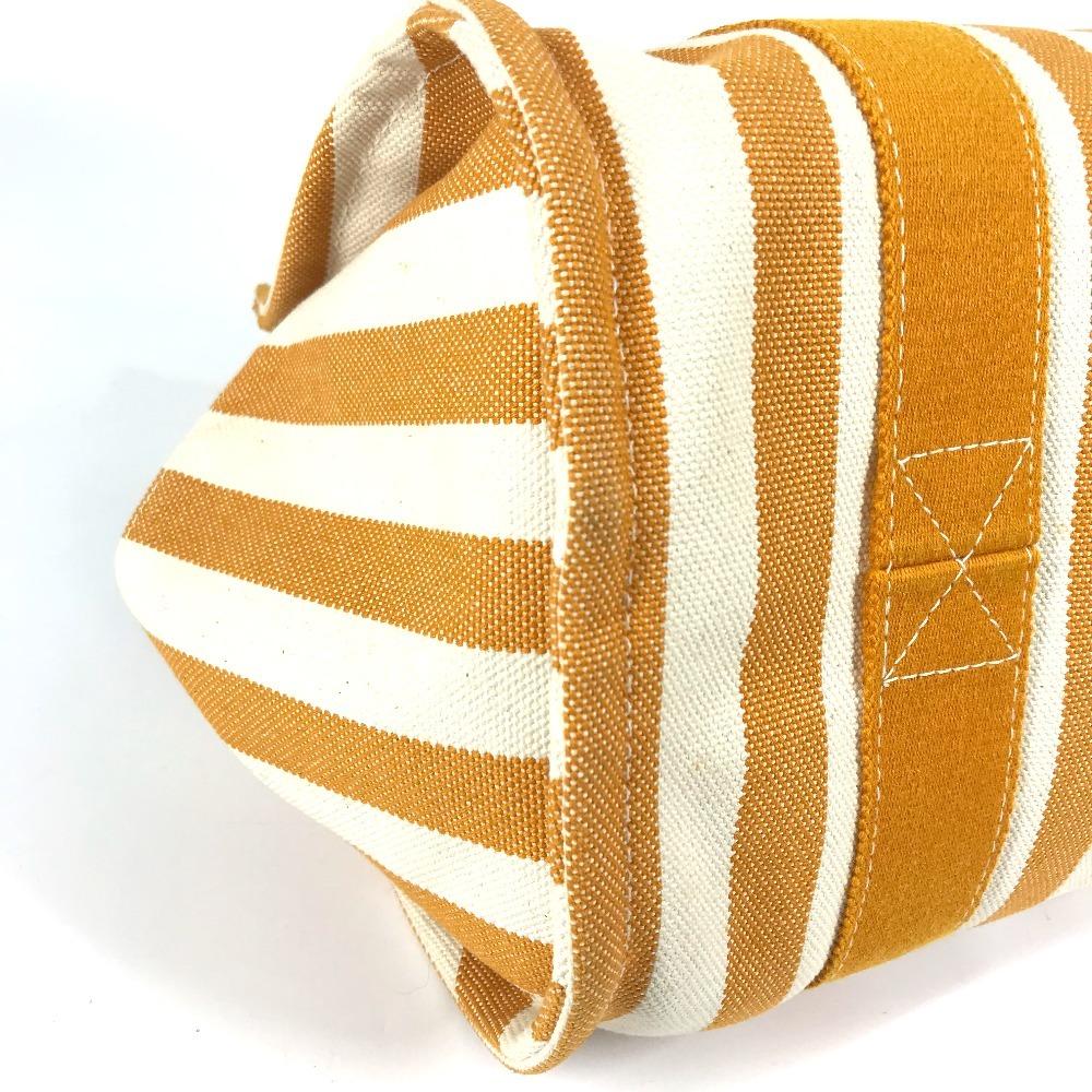 HERMES Border with pouch Cannes PM Tote Bag Hand Bag Canvas yellow/White