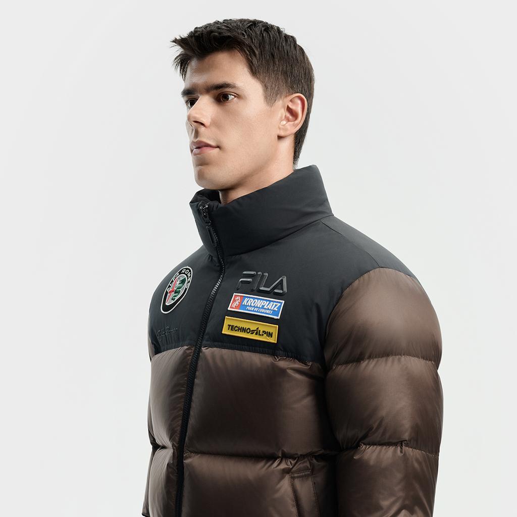 Fila Ski Series 4810 Snow Peak Goose Down Trendy Personality Cool Sports Color Block Warm Stand Collar Woven Down Jacket Men Jacket A11M546927FBG