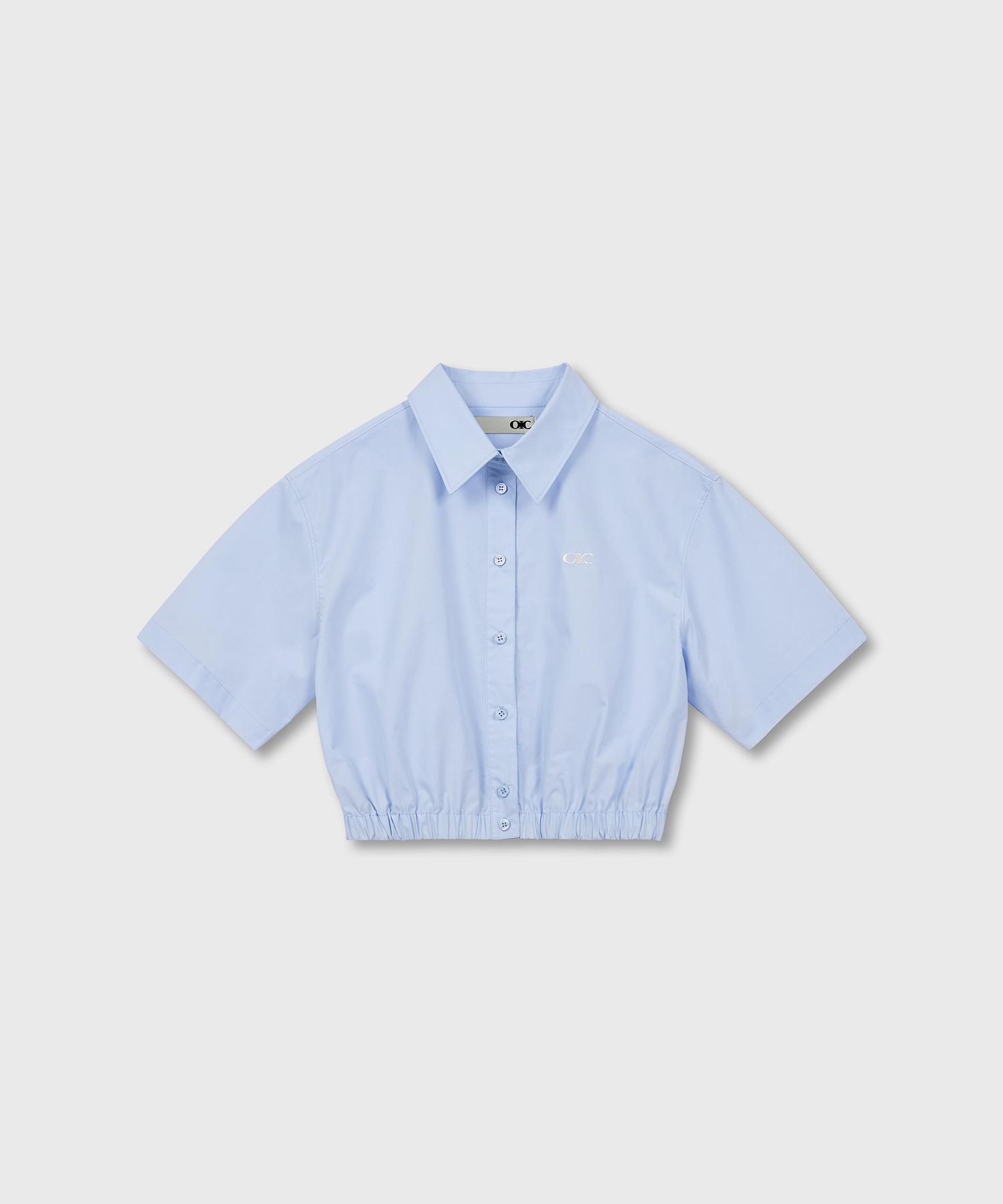 Oioi Collection Daily Elastic Waist Short Sleeve Shirt Sky Blue Xs
