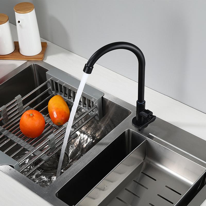 Bateria kuchenna pojedyncza zimna woda czarna montowana na ścianie elastyczna bateria ze stali nierdzewnej gwint G1/2' krany zlewozmywakowe