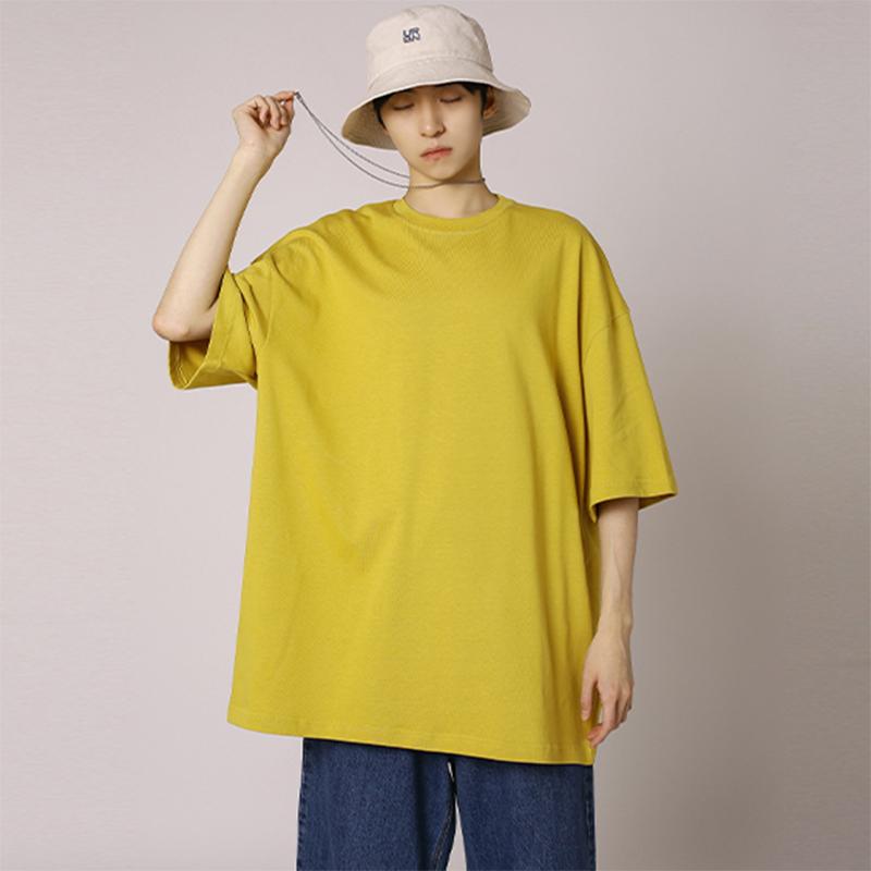 IELGY Solid Color Loose Short-sleeved T-shirt Base Men