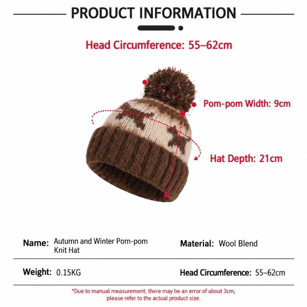 55cm To 62cm Knitted Beanie Hat Pom Pom Fall Winter Beanie Hat Fair Isle Beanie Outdoor Activity