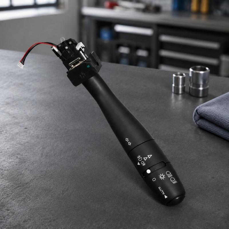 Automotive Lighting Control Stalk 96439233ZL Combining Turn Signal & Fog Light Functions with Visible Directional Icons, Attached Leads & Terminal