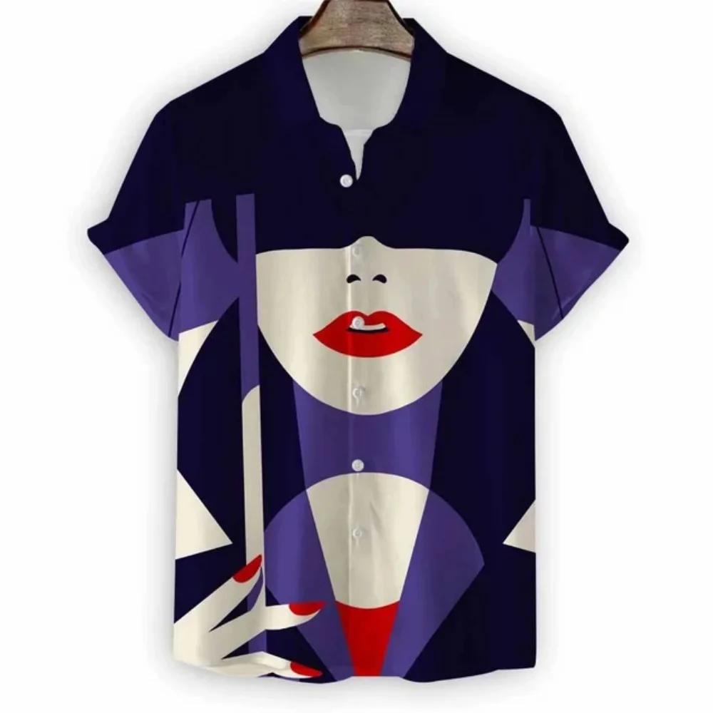Modern Girls Pattern Print Men's Shirts Hawaii Short Sleeve Top Fashion Streetwear Casual Outdoor Men's and Women's Clothing Blouse