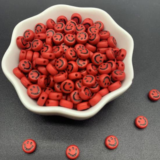 

50 шт., 7 мм, разноцветные акриловые бусины, изготовленные своими руками, креативные милые улыбающиеся бусины, свободные бусины, изготовление браслета красный