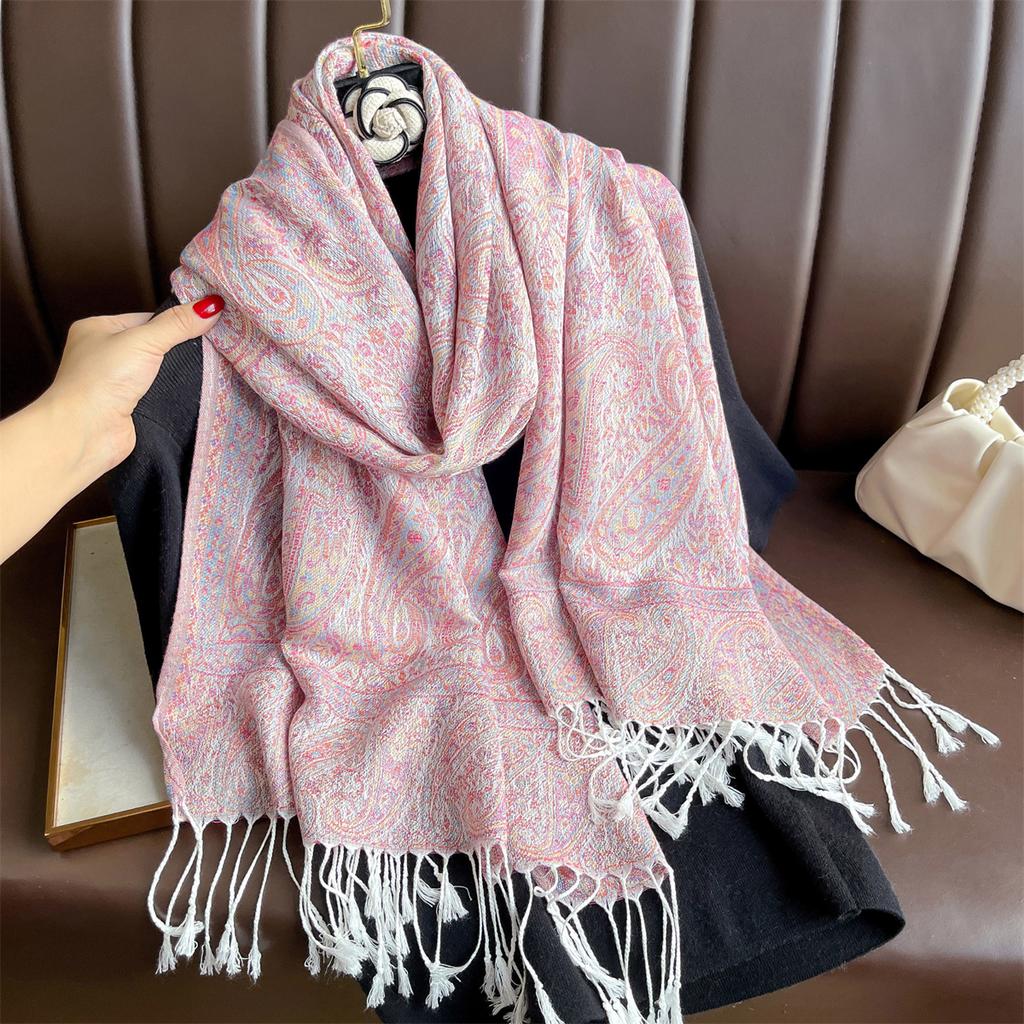 Winter Thick Warm Jacquard Scarf Outdoor Women Travel Retro Paisley Cashmere Tassel Shawl Neck Wrap Pashmina Muslim Hijab