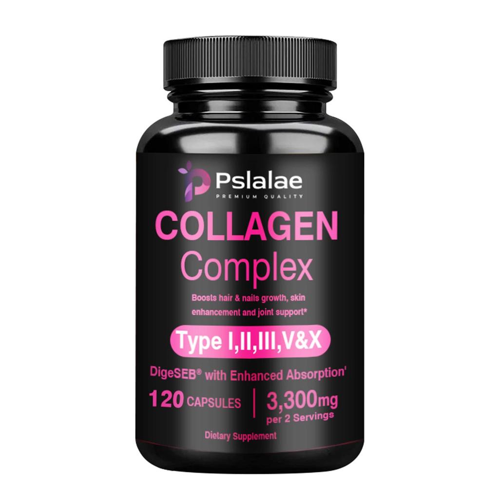 Kapsle s kolagenovým komplexem obsahující hydrolyzované rybí kolagenové peptidy, 3300 mg, doplněk stravy, vhodné pro dospělé.