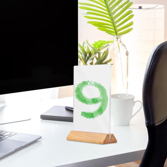 

Доска дисплея. Двусторонний акриловый держатель для вывесок с деревянным основанием. Универсальная прозрачная настольная подставка для карточек сообщений.