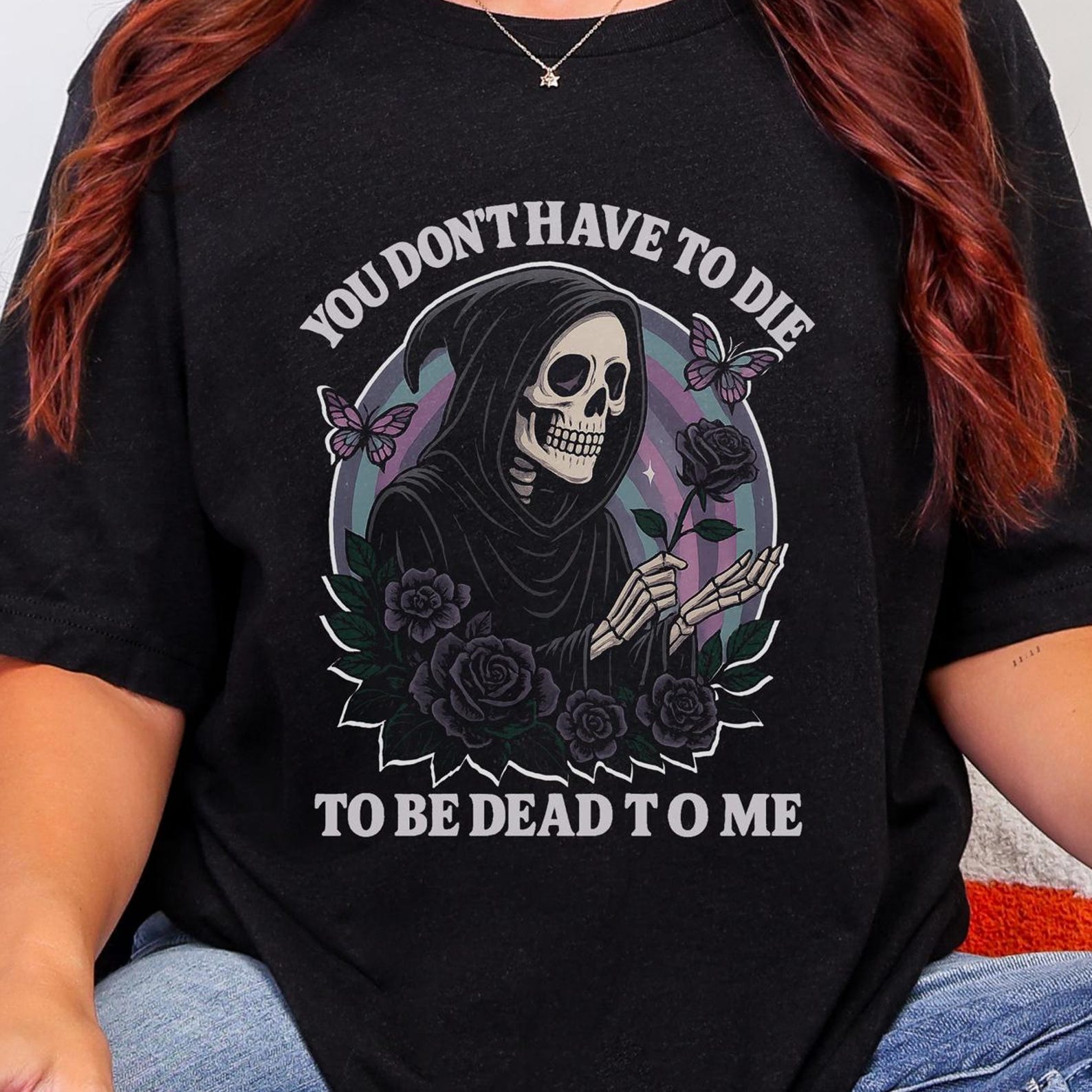 Sarcastic Reaper Tee: Dark Humor Skeleton Shirt L